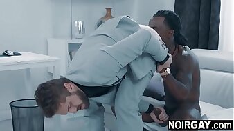 Black gay grinding his married boss's ass - interracial gay sexual congress