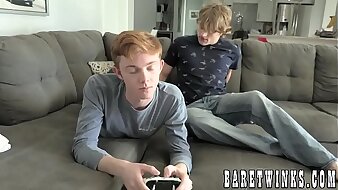 Unruffled twink buds swap video games for barebacking